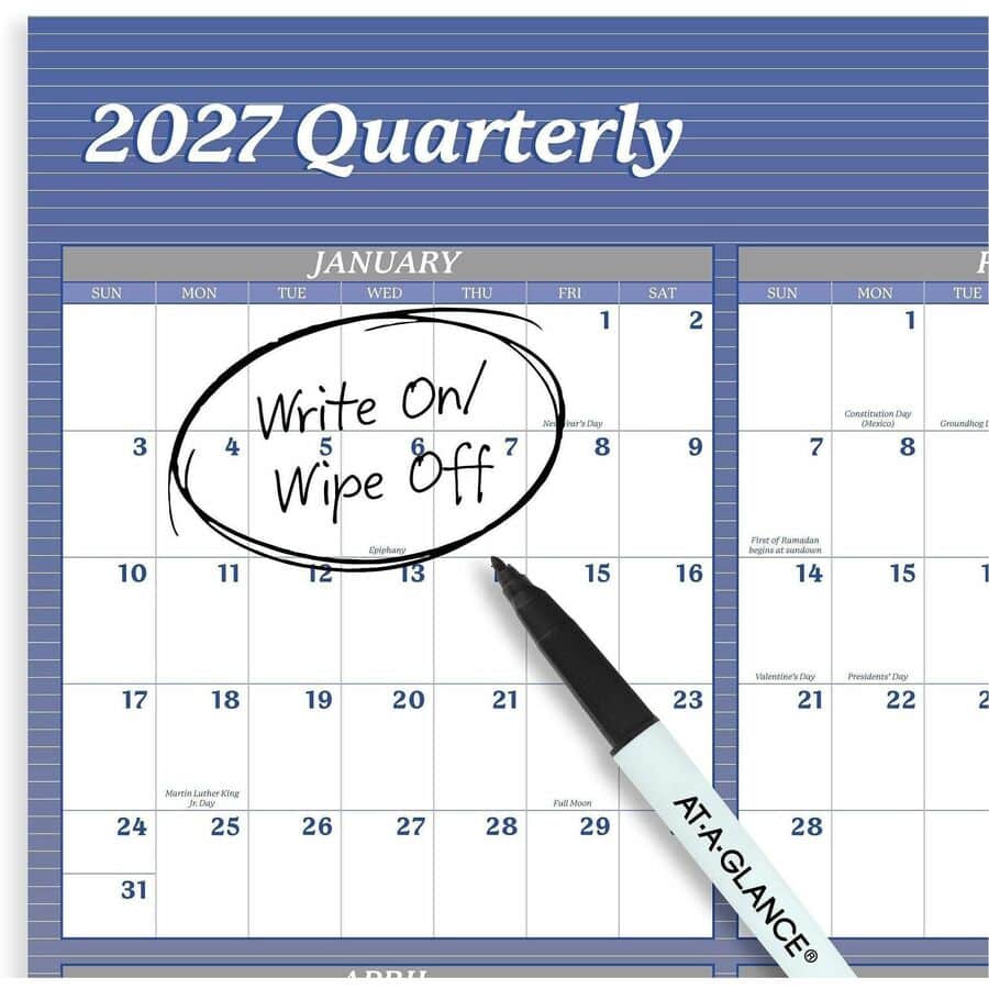 Vertical Horizontal Reversible Erasable Wall Calendar by At-A