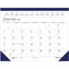 HOD150HD - Perforated Top Desk Pad Calendar, Julian Dates, Monthly, 12 Month, January 2027 to December 2027, 1 Month Single Page Layout, 22" x 17" Sheet Size, 2.13" x 3" Block, Desk Pad, Blue, Vinyl, Leather