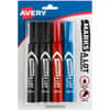 AVE07905 - Marks A Lot Permanent Markers, Regular Desk-Style, Asstd, 4/PK, Black, Blue, Red Ink, Black, Blue, Red Barrel, Plastic, Metal, Classroom, Office, Warehouse, 4 / Pack