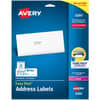 AVE5260 - White Rectangle Labels with Sure Feed Technology, 1" Height x 2 5/8" Width, Permanent Adhesive, Rectangle, Laser, Inkjet, Matte White, Paper, 30 / Sheet, 750 / Pack