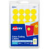 AVE05462 - 3/4" Round Removable Color Coding Labels, 3/4" Diameter, Removable Adhesive, Round, Laser, Inkjet, Matte, Yellow, Paper, Removable, Residue-free, Peel & Stick, 24 / Sheet, 42 Total Sheets