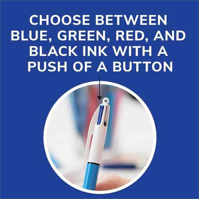 BIC 4-Color Retractable Pen – Black, Blue, Green, Red Ink In One Handy Blue Barrel