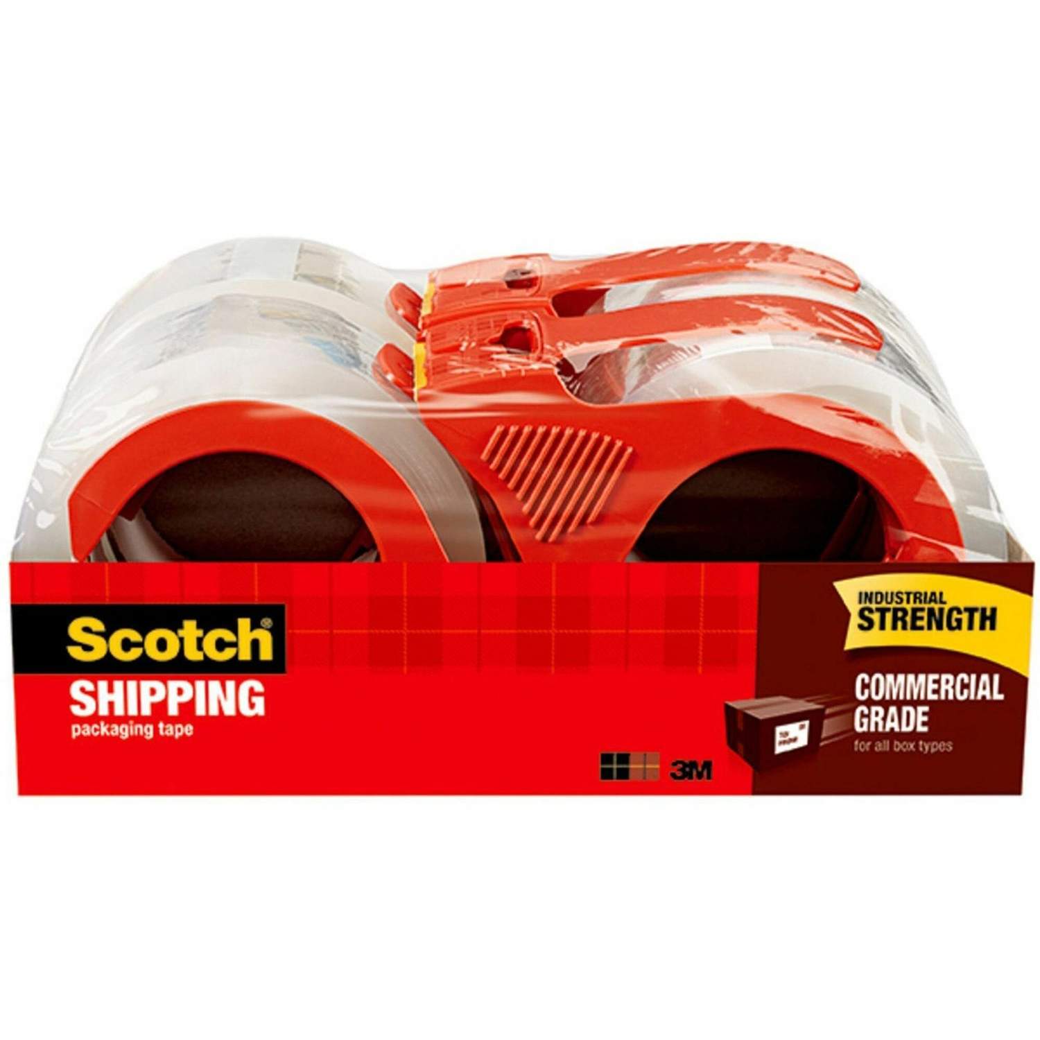 Scotch® Commercial Grade Shipping Packaging Tape 3750-2-ST, 1.88 in x 54.6 yd (48 mm x 50 m) with Heavy Duty Dispenser