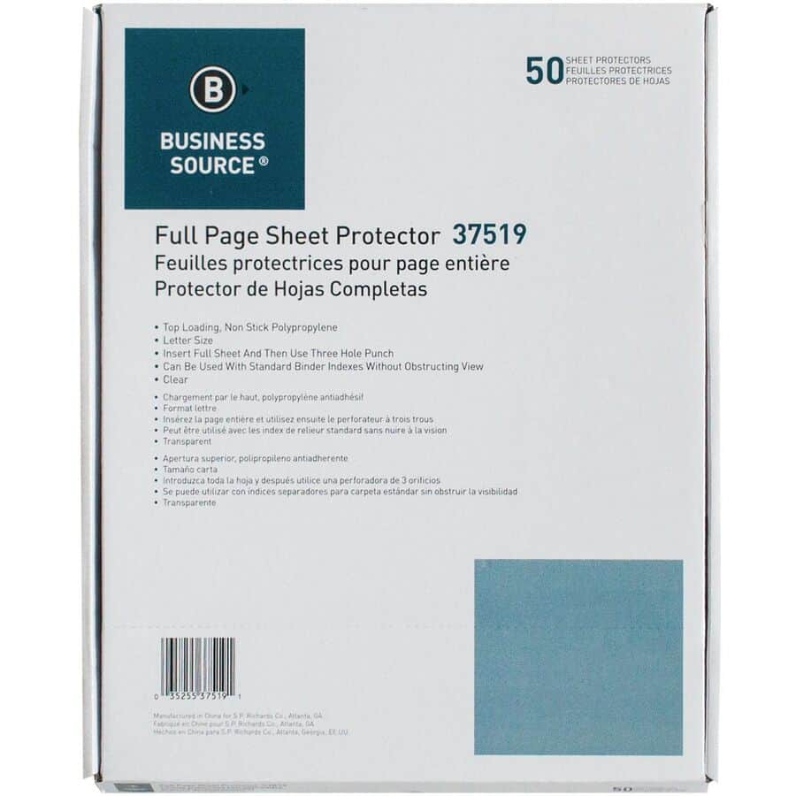 Full Sheet Top Load Poly Sheet Protectors by Business Source BSN37519 |  OnTimeSupplies.com