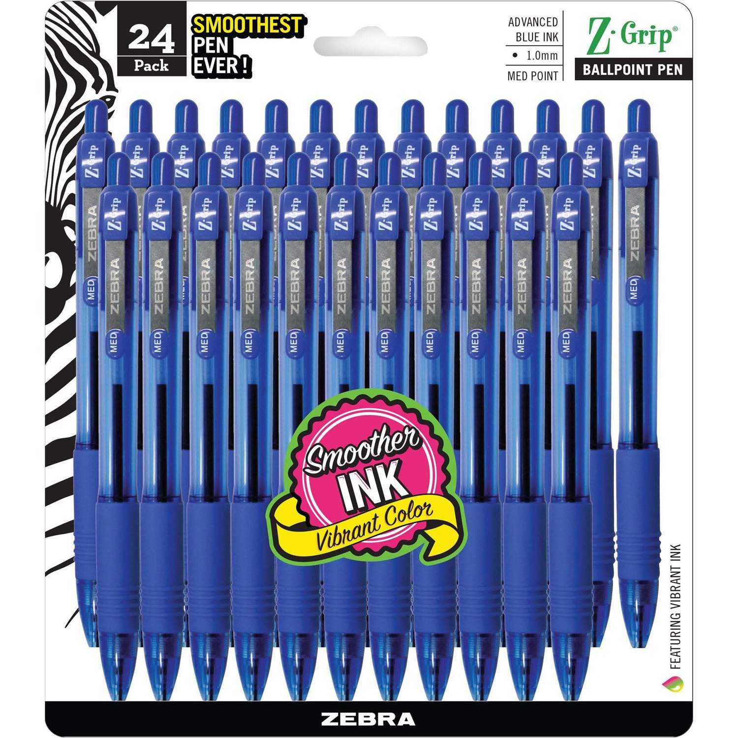 Zebra Z Grip Retractable Ballpoint Pens - Black Ink, Medium Point, 8-Pack With Pocket Clip