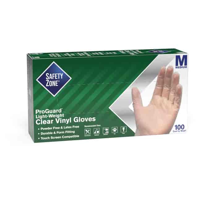 Safety Zone Powder Free Clear Vinyl Gloves - Large Size - Clear - Latex-free, DEHP-free, DINP-free, PFAS-free, Comfortable, Silicone-free - For Janitorial Use, Cosmetics, Painting, Cleaning, General Purpose, Pet Care - 100 / Box - 9.25