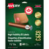 AVE8293 - High-Visibility Labels, Permanent Adhesive, Laser, Inkjet, Matte White, Paper, 20 / Sheet, 400 / Pack