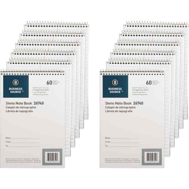 Business Source Steno Notebook - 60 Sheets - Wire Bound - Gregg Ruled Margin - 15 lb Basis Weight - 6 Business Source Steno Notebook - 60 Sheets - Wire Bound - Gregg Ruled Margin - 15 lb Basis Weight - 6