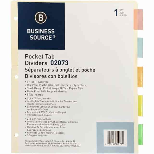 Business Source Color Tab Pocket Binder Dividers - Blank Tab(s) - 5 Tab(s)/Set - 9 Business Source Color Tab Pocket Binder Dividers - Blank Tab(s) - 5 Tab(s)/Set - 9