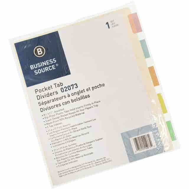 Business Source Color Tab Pocket Binder Dividers - Blank Tab(s) - 5 Tab(s)/Set - 9 Business Source Color Tab Pocket Binder Dividers - Blank Tab(s) - 5 Tab(s)/Set - 9