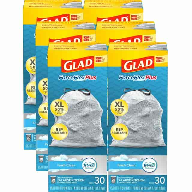 Glad ForceFlexPlus X-Large Kitchen Drawstring Bags - Fresh Clean with Febreze Freshness - Large Size - 20 gal Capacity - 24.02