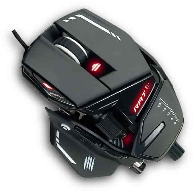 Mad Catz The Authentic R.A.T. 6+ Optical Gaming Mouse - PixArt PMW3360 - Cable - Black - 1 Pack - USB 2.0 - 12000 dpi - 11 Button(s)