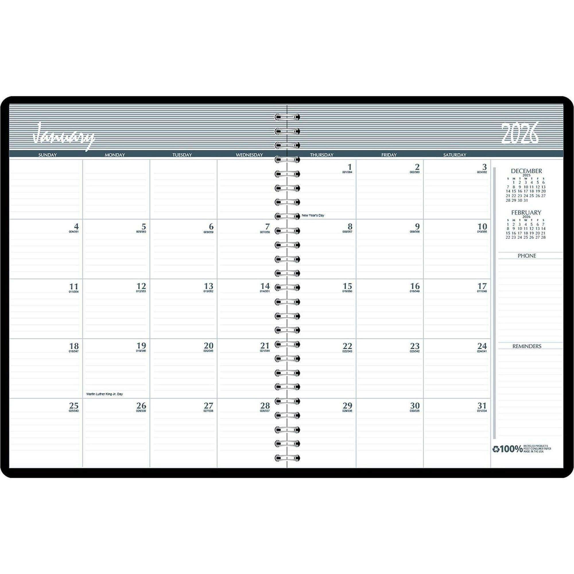 Monthly Calendar Planner 2 Year Black Hard Cover 8-1/2 x 11 Inches