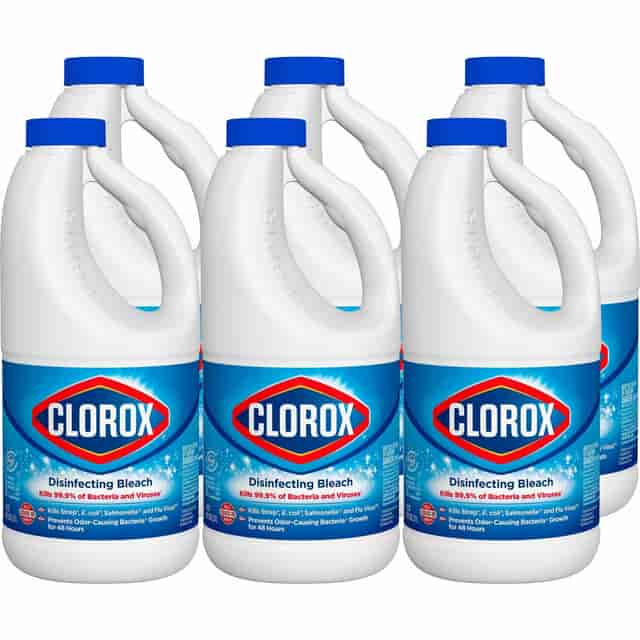 Clorox Disinfecting Bleach - Concentrate - 43 fl oz (1.3 quart) - Regular Scent - 6 / Carton - Deodorize, Disinfectant - White