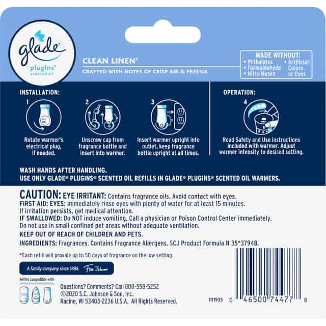 Glade Plug-In Warmers Linen Air Refill - 2 fl oz (0.1 quart) - Linen - 50 Day - 3 / Pack - Long Lasting Glade Plug-In Warmers Linen Air Refill - 2 fl oz (0.1 quart) - Linen - 50 Day - 3 / Pack - Long Lasting