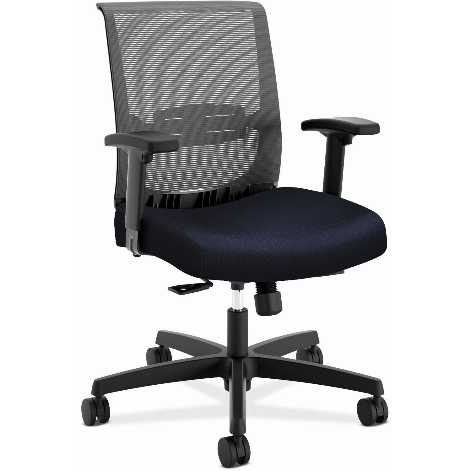 HON Convergence Ergonomic Office Chair, Breathable Back Support Mesh, Adjustable Arms, Computer Chair with Lumbar Support, Rolling Swivel Wheels, Comfortable Synchro-Tilt Recline, Fabric, Black