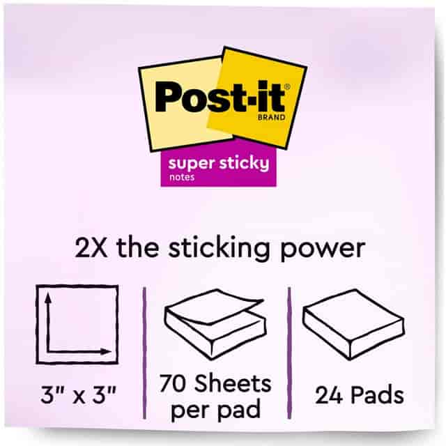 Post-it Super Sticky Notes Gerecyclede Zelfklevende Memoblaadjes 76 X 76 Mm Kleurenassortiment 70 Vellen Voordeelverpakking 14 4 Gratis P 1190097