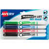 AVE24459 - Marks A Lot Dry Erase Markers, Pen-Style, 4 Assorted Markers, Erasable, Washable, Black, Red, Blue, Green Ink, Black, Red, Blue, Green, White Barrel, Planner, Office, School, Home, 4 / Pack
