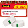 MMM600K6 - Transparent Tape - 3/4"W, 27.78 yd Length x 0.75" Width, 1" Core, Clear, Moisture Resistant, Stain Resistant, Long Lasting, For Mending, Packing, Multipurpose, Wrapping, Label Protection, 6 / Pack