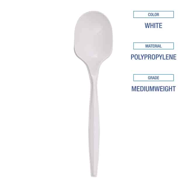 Mediumweight Polypropylene Cutlery, Soup Spoon, White, 1,000/Carton Mediumweight Polypropylene Cutlery, Soup Spoon, White, 1,000/Carton