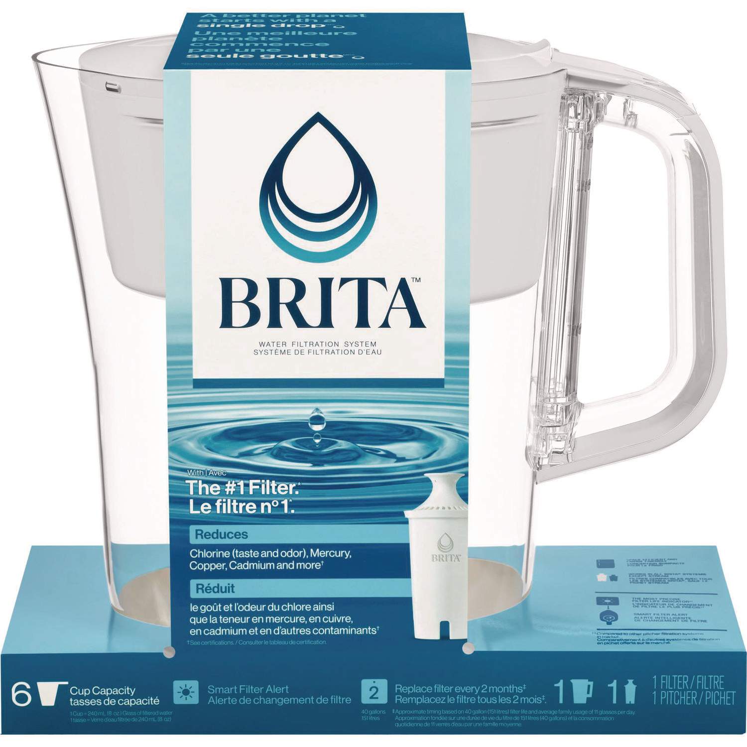 リール brighteyes53jp Small 6-Cup Water Filter Pitcher with 1 Standard Filter by