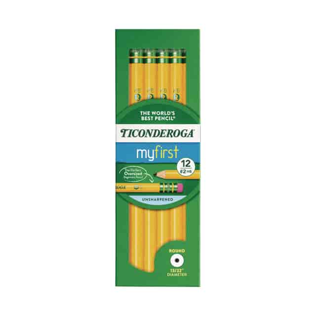 Ticonderoga Beginners Woodcase Pencil with Microban Protection, HB (#2), Black Lead, Yellow Barrel, Dozen