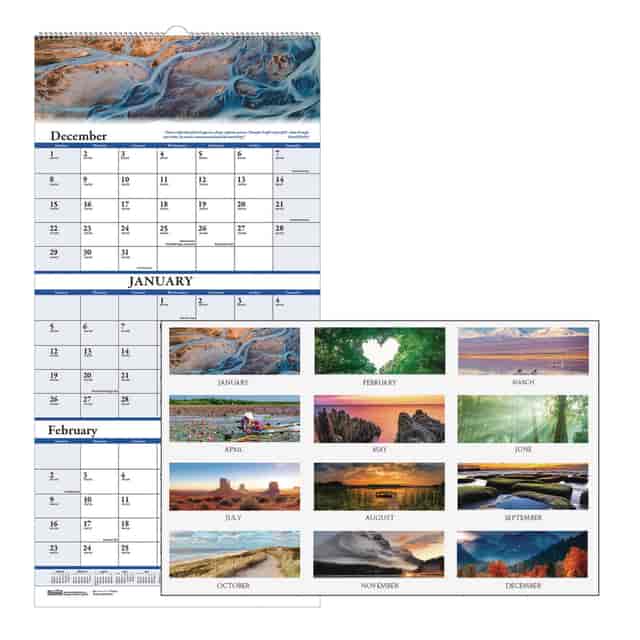 Earthscapes Recycled 3-Month Vertical Wall Calendar, Scenic Photography, 8 x 17, White Sheets, 14-Month (Dec-Jan): 2023-2025