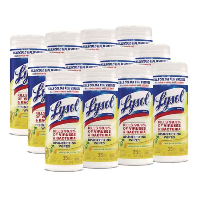 Disinfecting Wipes, 1-Ply, 7 x 7.25, Lemon and Lime Blossom, White, 35 Wipes/Canister
