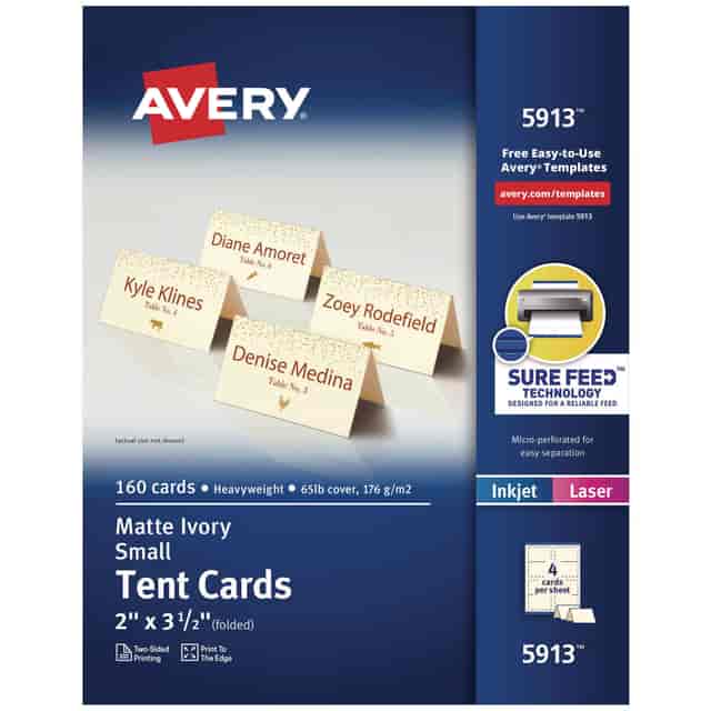 Small Tent Card, Ivory, 2 x 3.5, 4 Cards/Sheet, 40 Sheets/Pack