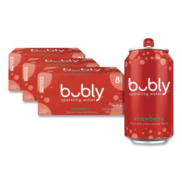 Flavored Sparkling Water, Strawberry, 12 oz Can, 8 Cans/Pack, 3 Packs/Carton Flavored Sparkling Water, Strawberry, 12 oz Can, 8 Cans/Pack, 3 Packs/Carton