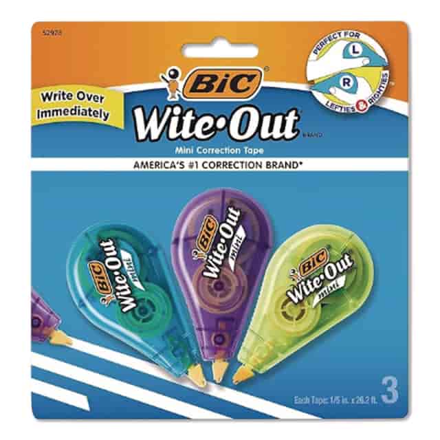Wite-Out Brand Mini Correction Tape, Non-Refillable, Blue/Purple/Yellow Applicators, 0.2 Wite-Out Brand Mini Correction Tape, Non-Refillable, Blue/Purple/Yellow Applicators, 0.2
