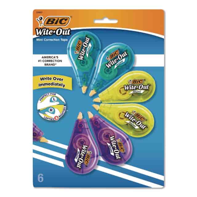 Wite-Out Brand Mini Correction Tape, Non-Refillable, Blue/Purple/Yellow Applicators, 0.2 Wite-Out Brand Mini Correction Tape, Non-Refillable, Blue/Purple/Yellow Applicators, 0.2