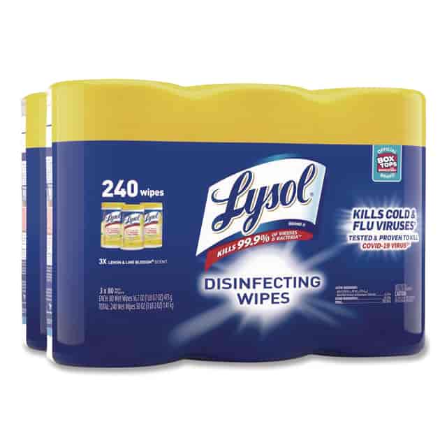 Disinfecting Wipes, 1-Ply, 7 x 7.25, Lemon and Lime Blossom, White, 80 Wipes/Canister, 3 Canisters/Pack, 2 Packs/Carton