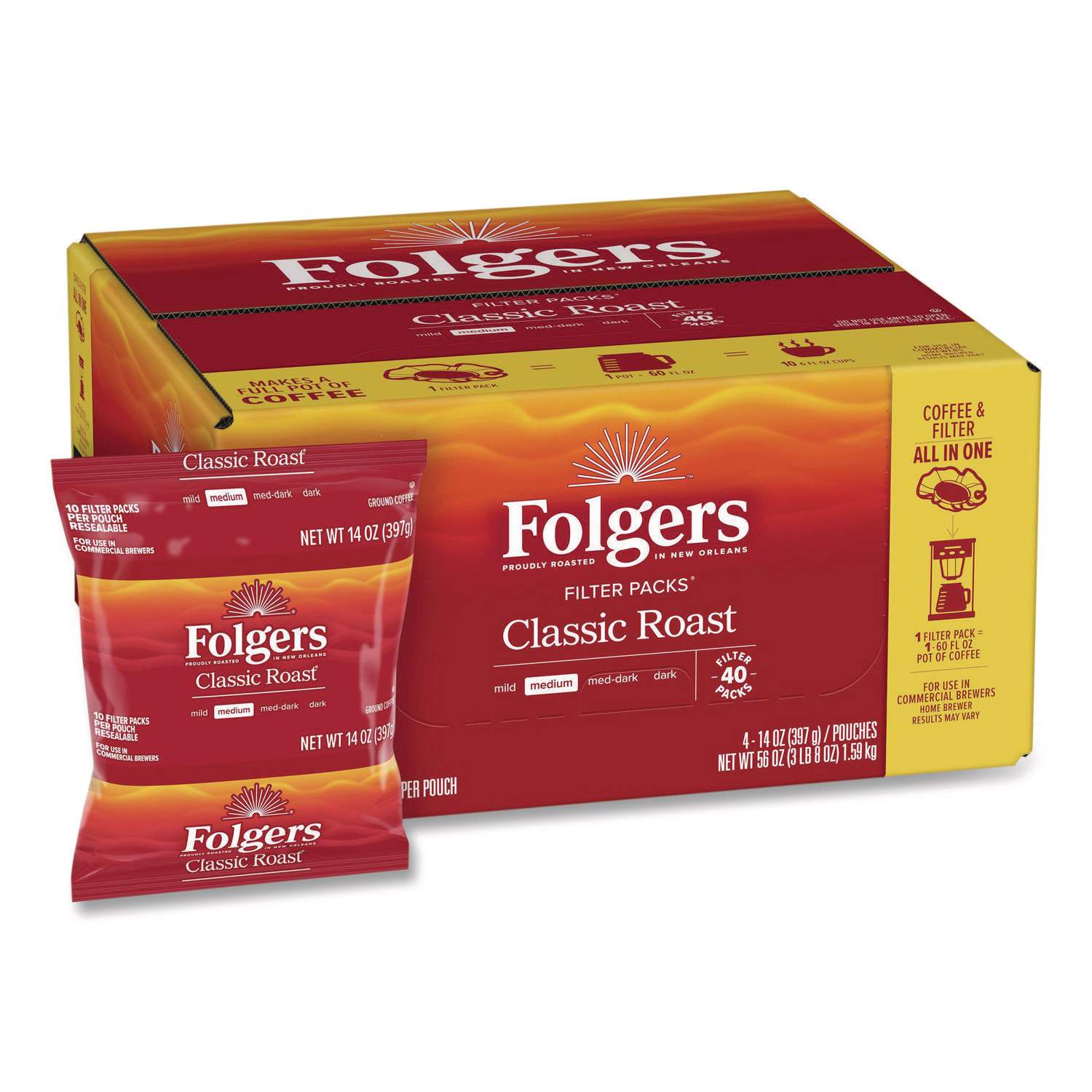 Folgers Coffee Filter Packs, 100% Colombian, 1.4 oz Pack, 40/Carton