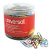 UNV95001 - Plastic-Coated Paper Clips with One-Compartment Dispenser Tub, #1, Assorted Colors, 500/Pack