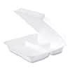 DCC95HT3R - Foam Hinged Lid Containers, 3 Compartments, 9.25 x 9.5 x 3, White, 100/Sleeve, 2 Sleeves/Carton