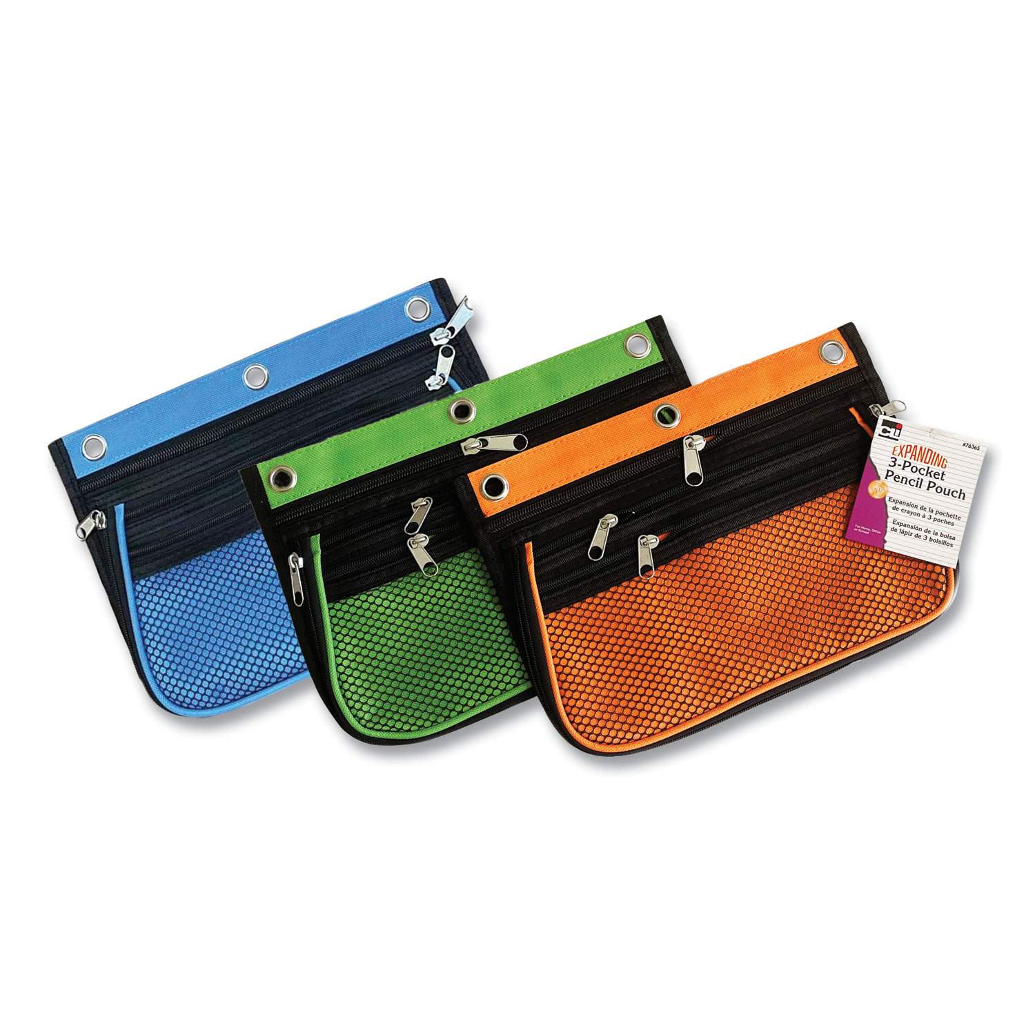Three-Pocket Binder-Insertable Expandable Pencil Pouch by Charles