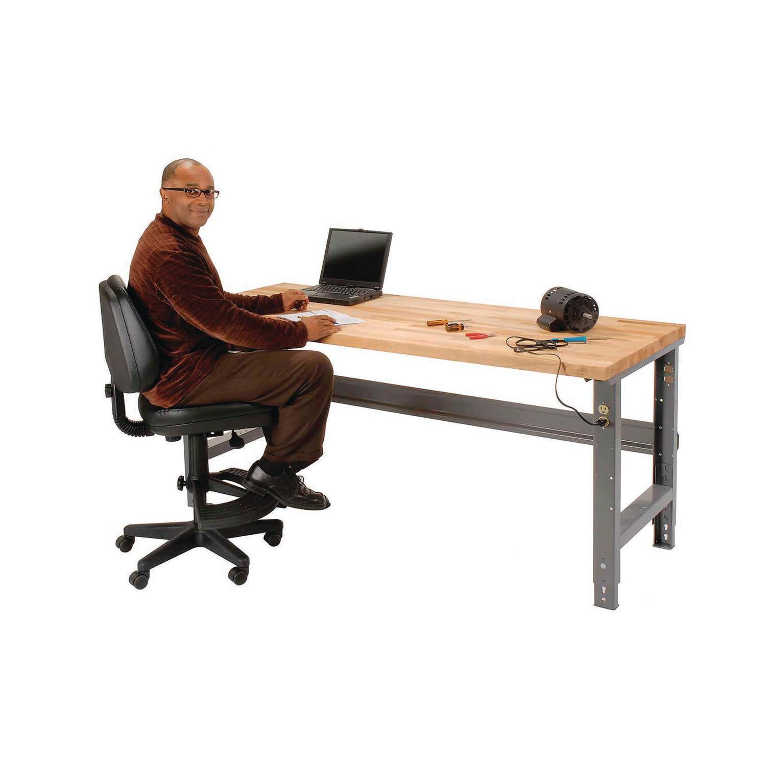 Standard Duty Butcher Block Top Adjustable Height Workbench
